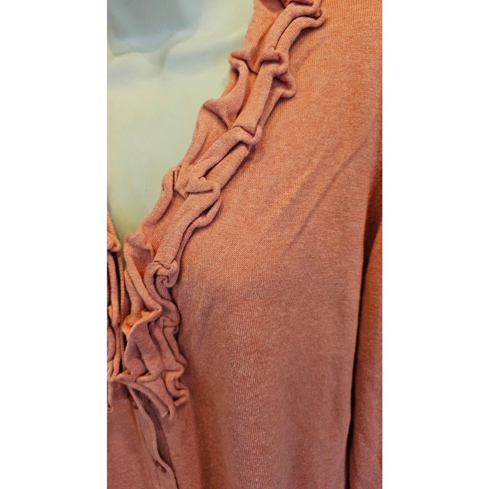Talbots Wool Blend Sweater Ruffled Coral Button Up Large - Picture 5 of 8